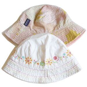 Patagonia Reversible Sun Hat Floral Peach 12-18MO White Cotton Hat Embroidered